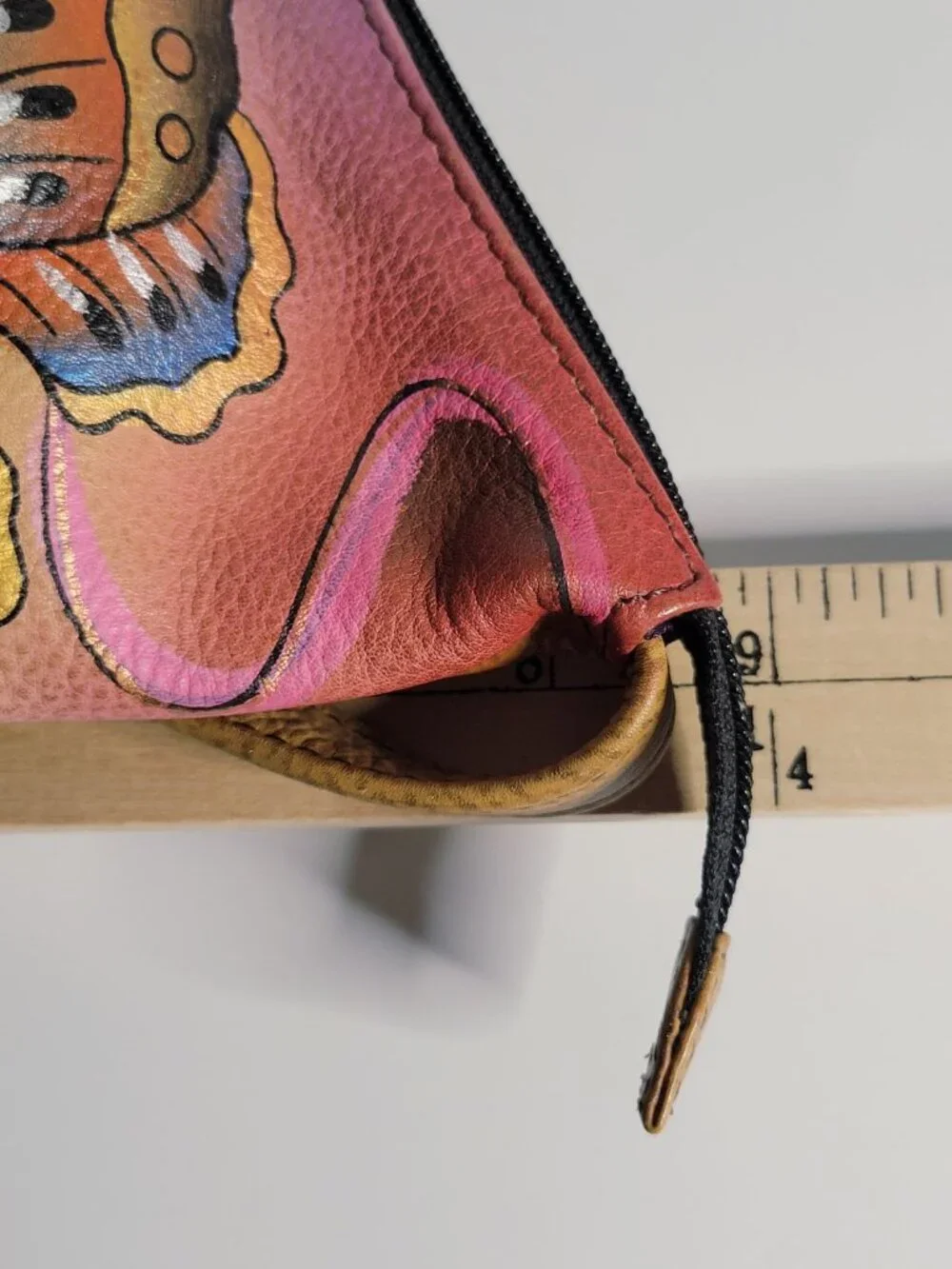 ANUSCHKA Painted Genuine Leather Hobo Shoulder Bag Tan Flowers Butterflies Purse